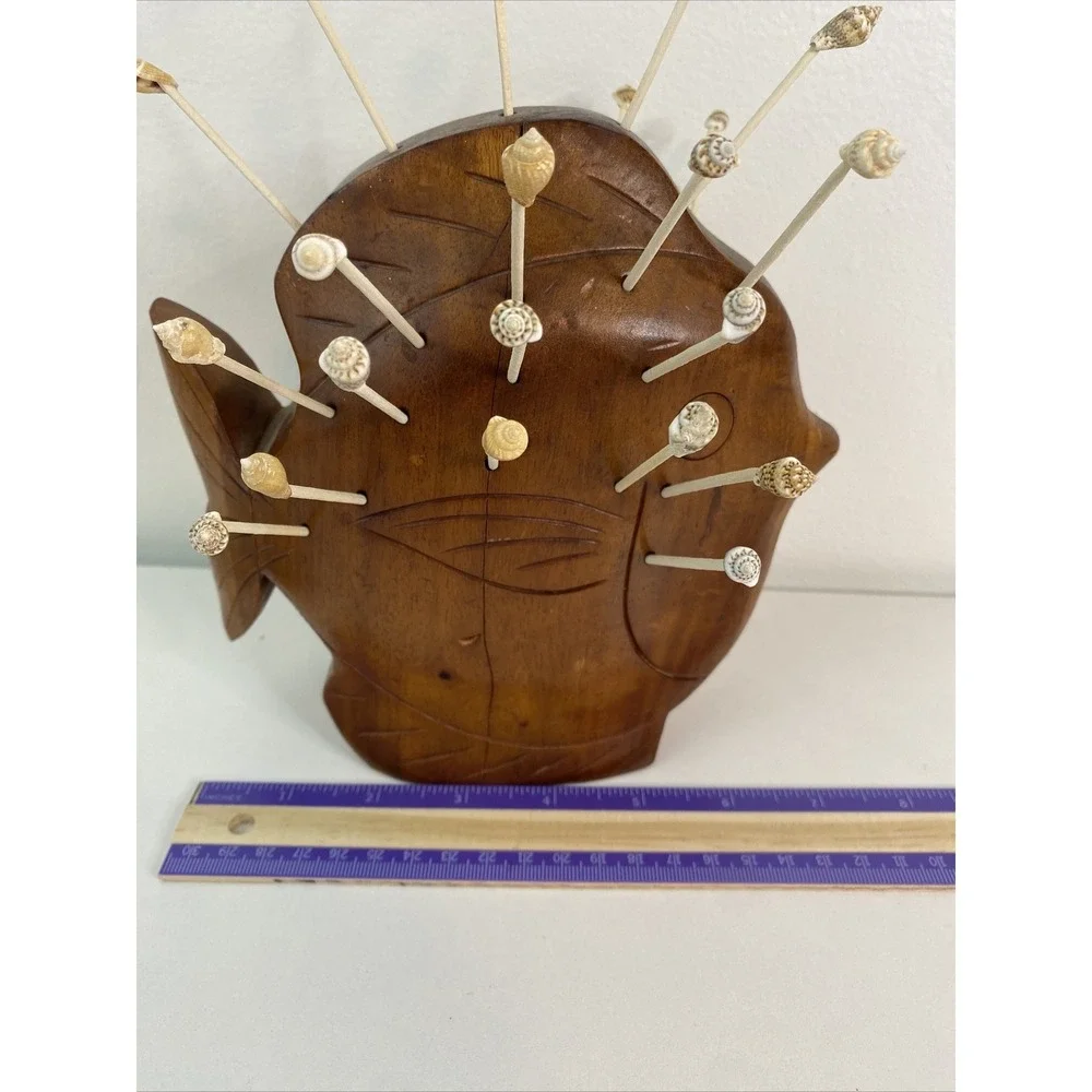 Large vintage wooden fish toothpick holder party server